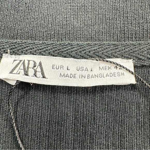 Zara Vertical Textured Polo Shirt Women’s Large Short Sleeve Ribbed Black - Picture 3 of 7